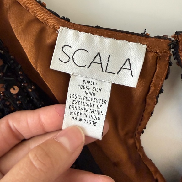 Silk Beaded Evening Top Y2K Going Out Black Brown Scala Sz L - Picture 7 of 7